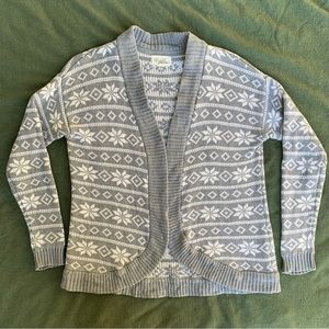 Grey and White Snowflake Open Front Cardigan